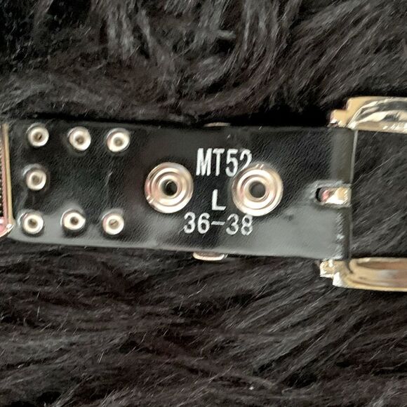 Black Leather & Silver Tone Chainlink Belt Size Large - Picture 12 of 12